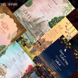 Beautiful traditional monuments theme wedding invitation, Hindu wedding electronic video invite, Indian wedding editable electronic video