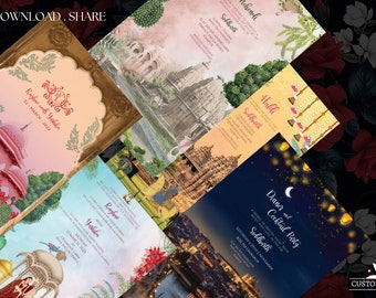 Beautiful traditional monuments theme wedding invitation, Hindu wedding electronic video invite, Indian wedding editable electronic video