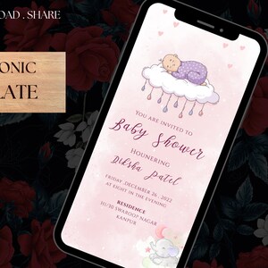 Customize Baby Shower pink baby print, New Cute Baby Shower Invite, Neutral Baby Card, Baby Shower Greetings Card Whatsapp invitation cards