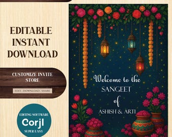 Sangeet Welcome Sign: Indian Wedding Decor (Digital Template)