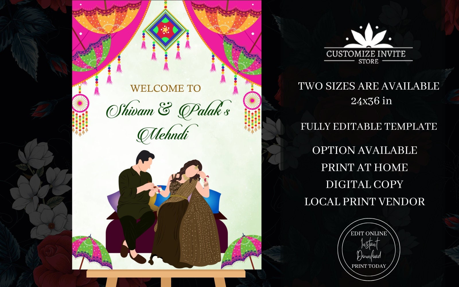 Welcome to Our Mehndi Ke Rang Ceremony, Welcome to Mehndi Night Sign as ...