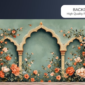 Floral Indian Wedding Backdrop: Customizable Digital Print