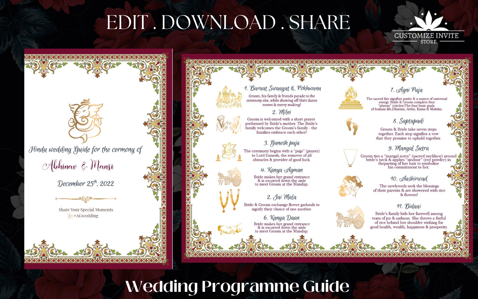 Outline Order Editable and Printable Hindu Wedding Program Guides ...