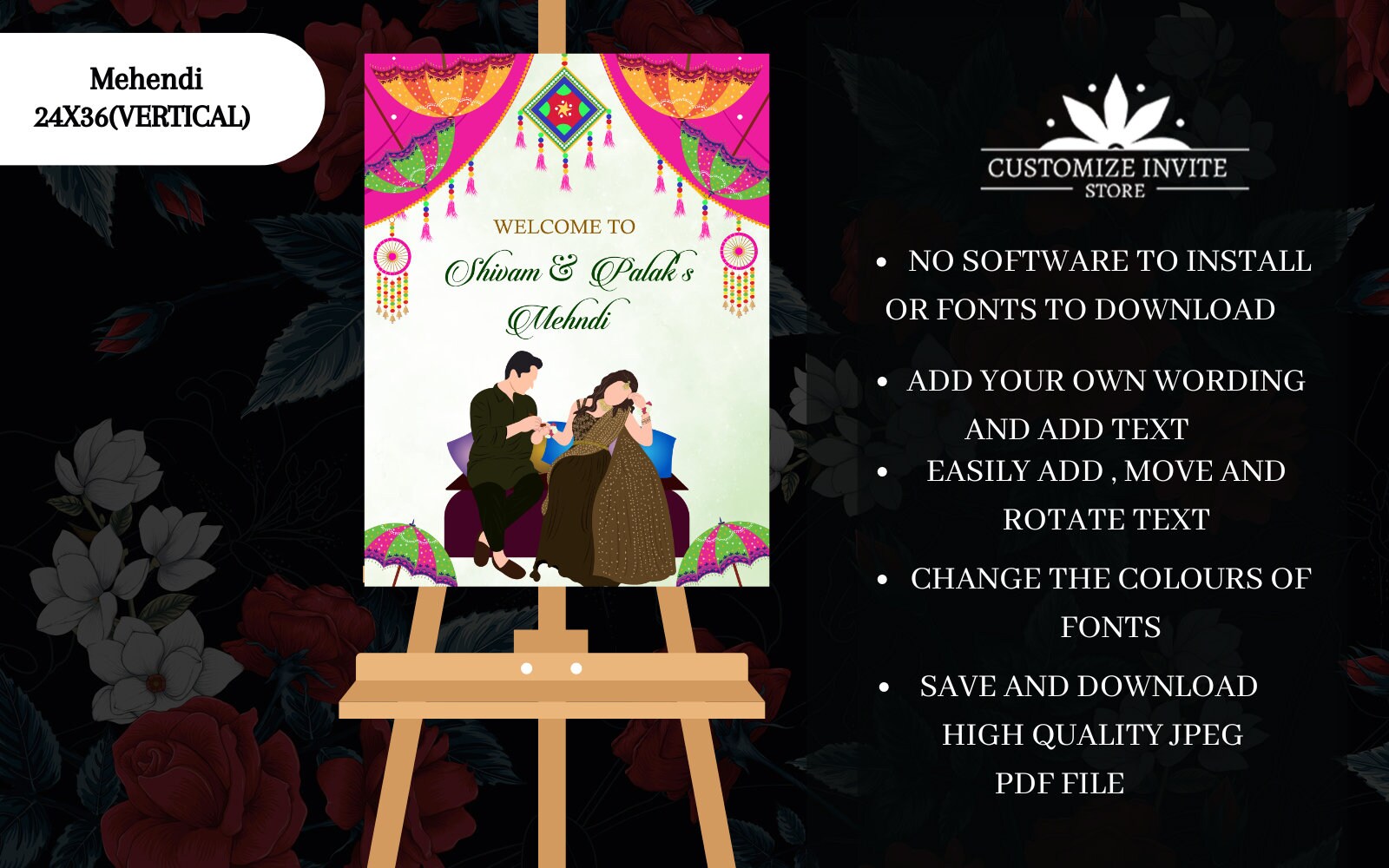 Welcome to Our Mehndi Ke Rang Ceremony, Welcome to Mehndi Night Sign as ...