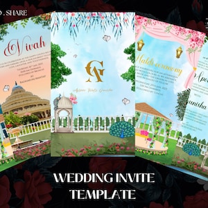Electronic indian Wedding Invitation, Indian vivah Invite, Indian Wedding Card Digital Invitations, Customize E-Invite Template,
