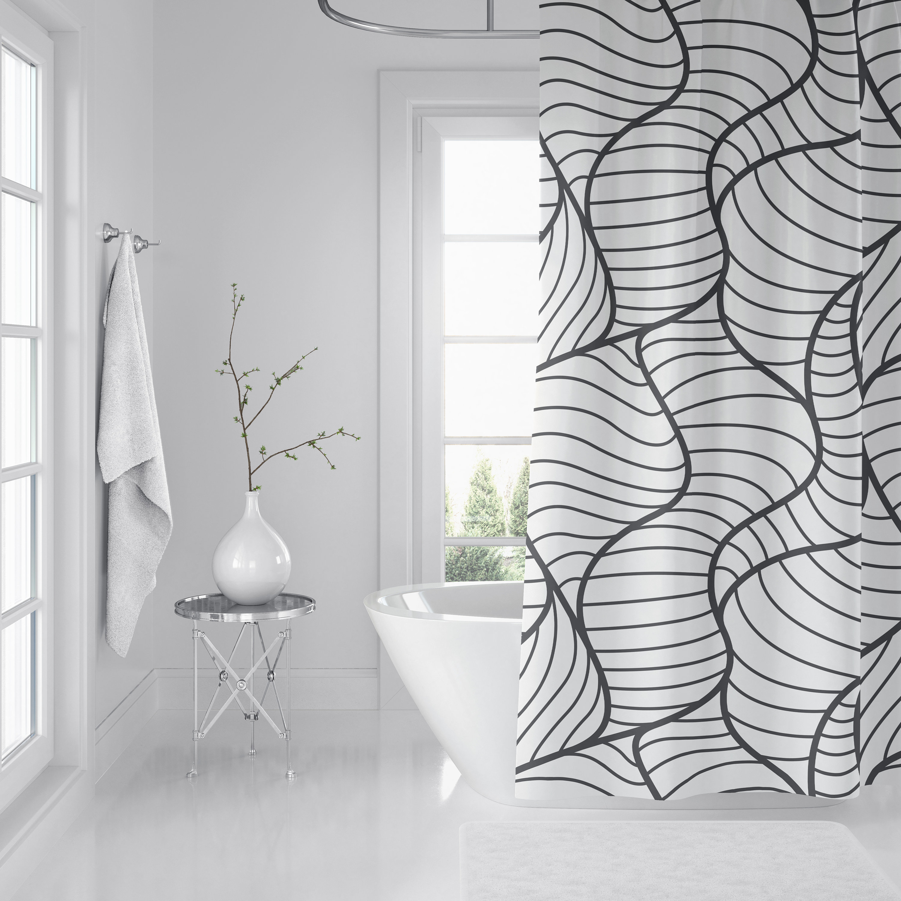Modern Abstract Shower Curtain Black and White Minimalist Etsy