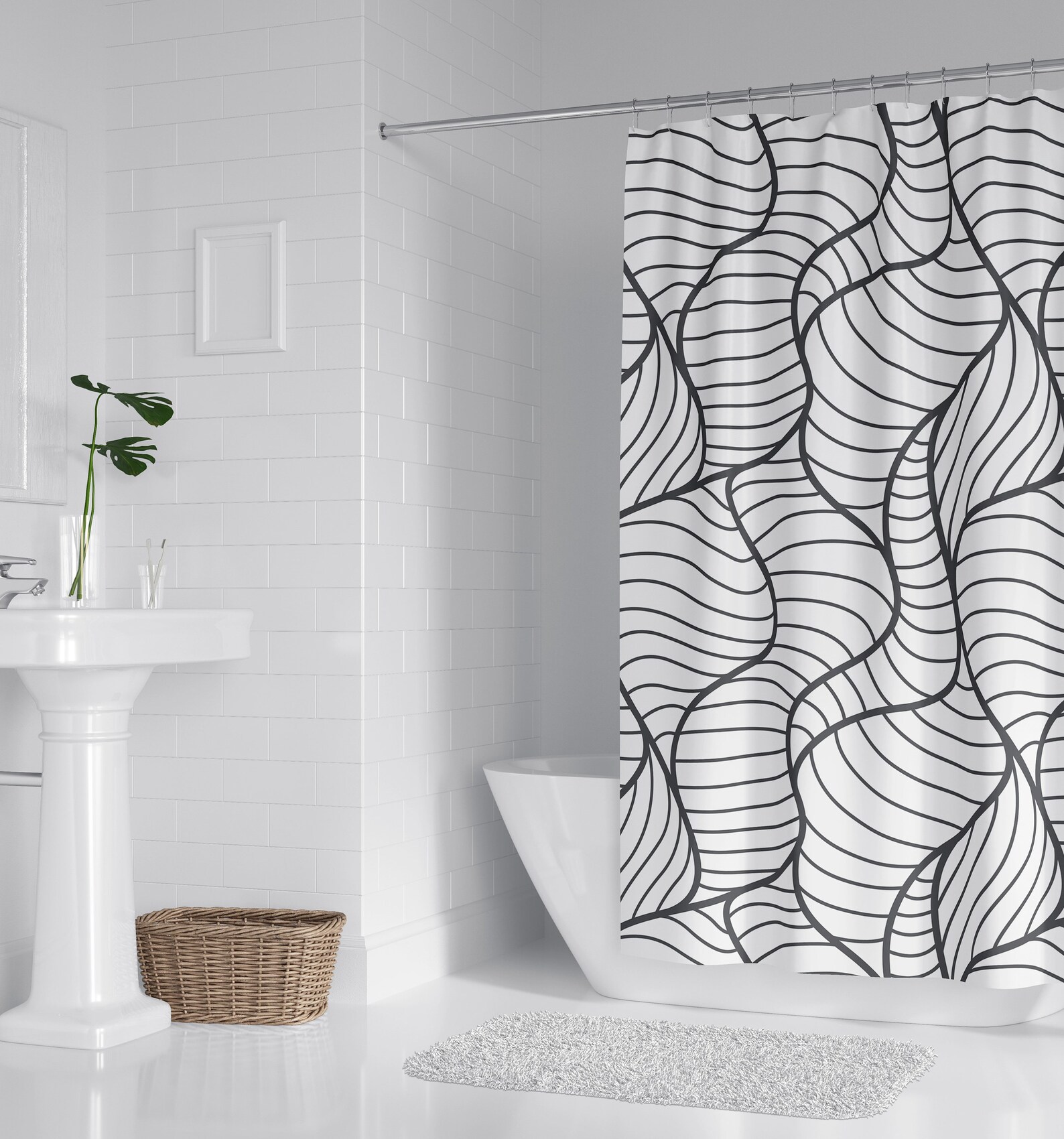 Modern Abstract Shower Curtain Black and White Minimalist Etsy