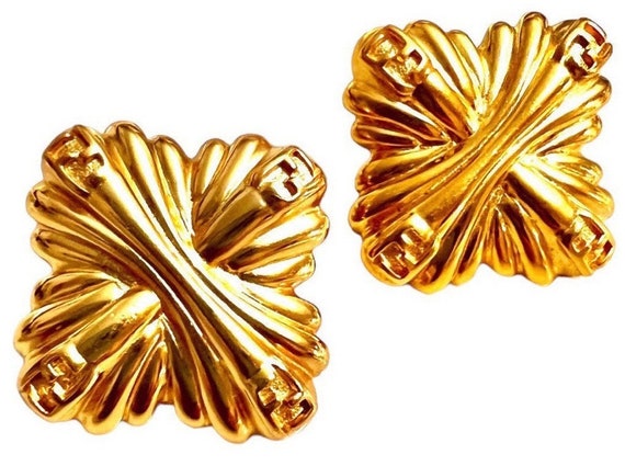 Designer gold Earrings gold Gifts pierced vintage… - image 10
