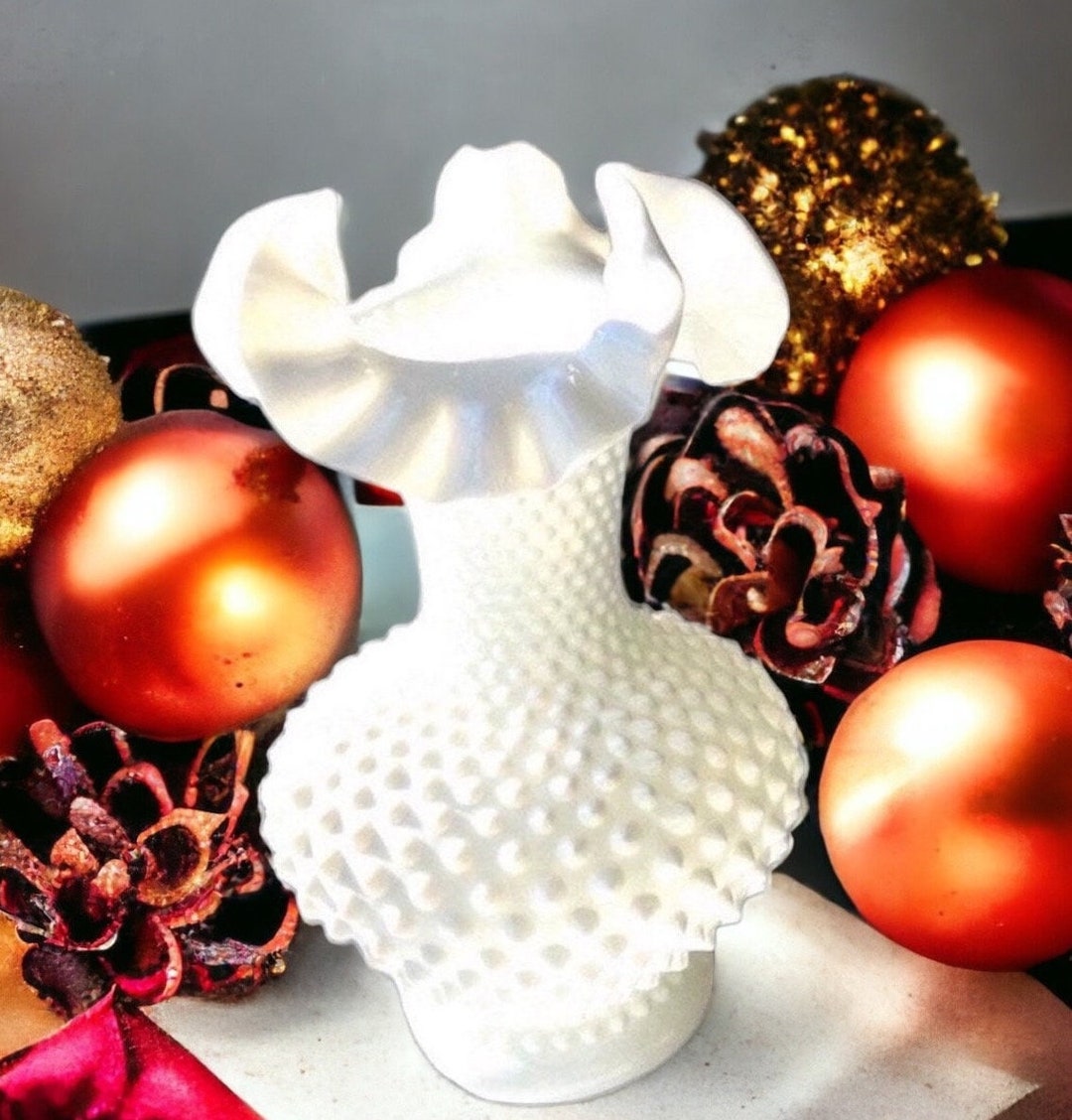 Vintage Fenton White Vase Vases Home Decor Hob Knob Gifts Etsy