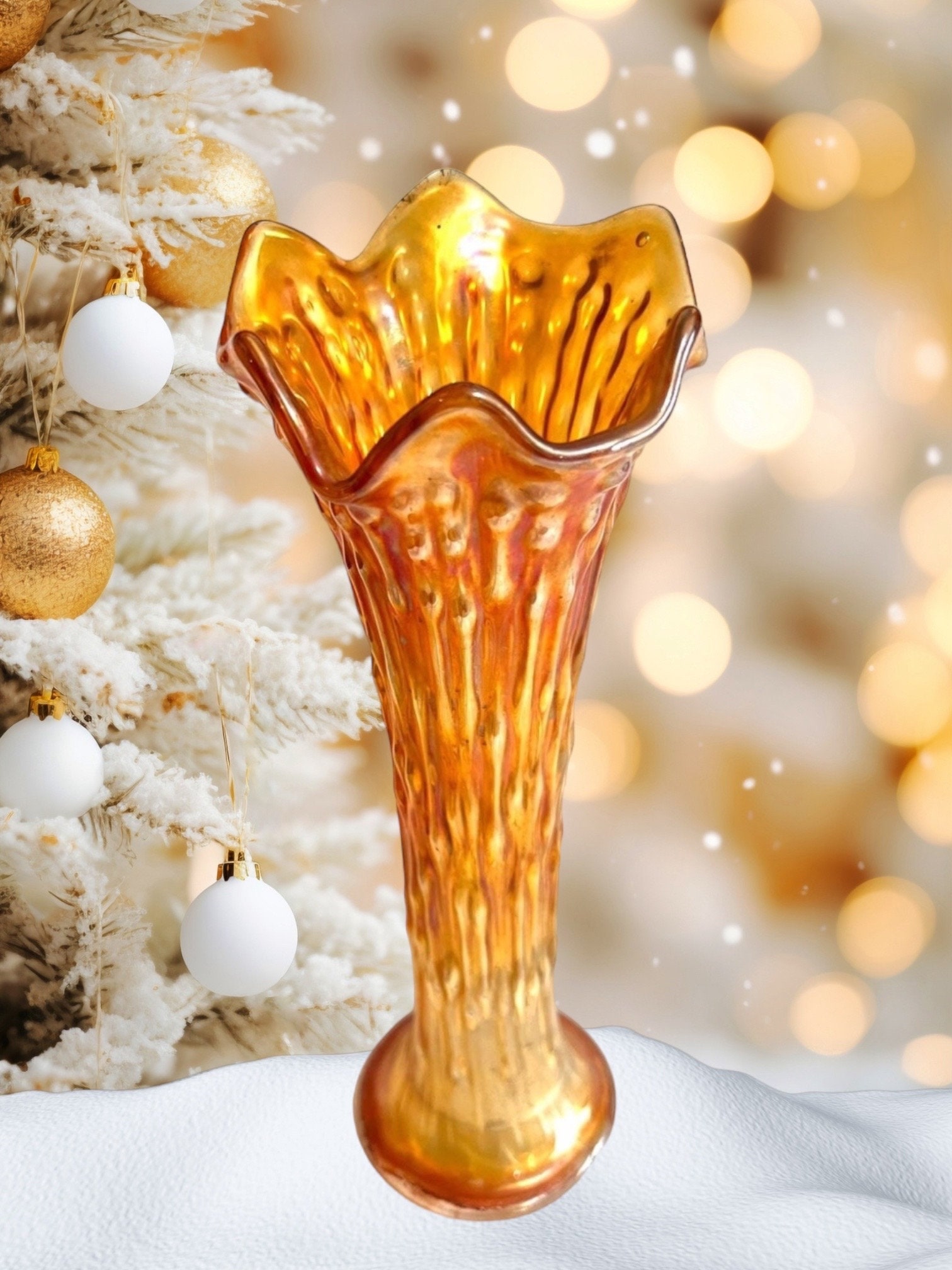 Antique Fenton Footed Fine Rib Marigold Carnival Glass Vase – Carnival Glass