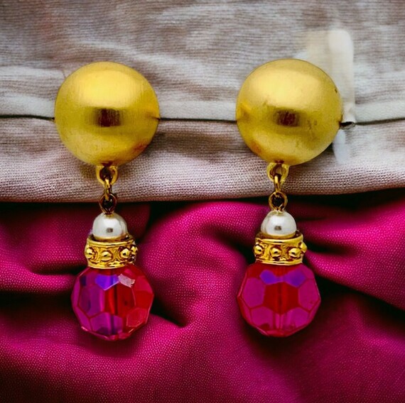 Vintage Gold pink lucite earrings - image 6