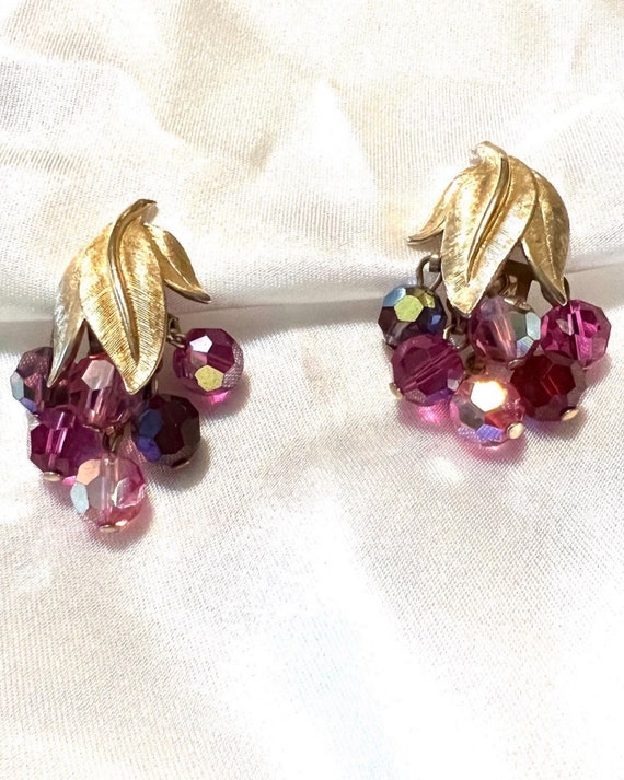 Vintage Gold crystal Earrings pink earrings purpl… - image 8