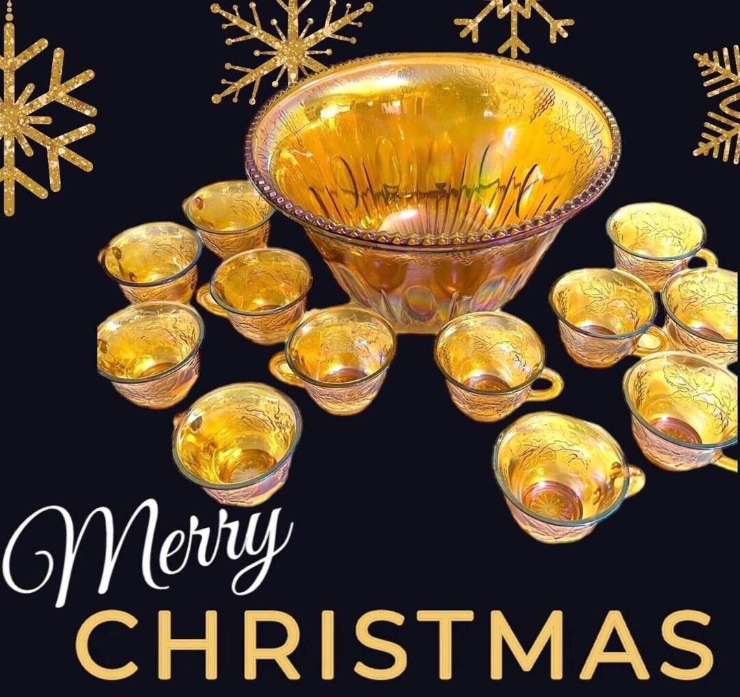 Indiana Carnival Glass Punch Bowl and Cups Carnival Glass Etsy
