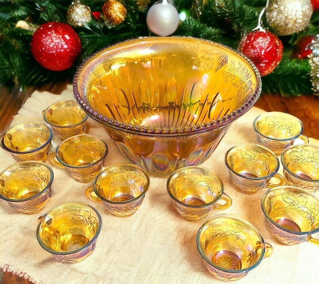 Indiana Carnival Glass Punch Bowl and Cups Carnival Glass Etsy