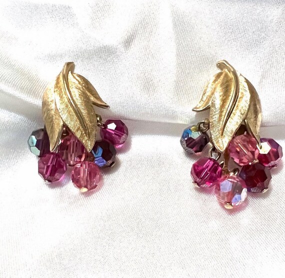 Vintage Gold crystal Earrings pink earrings purpl… - image 7