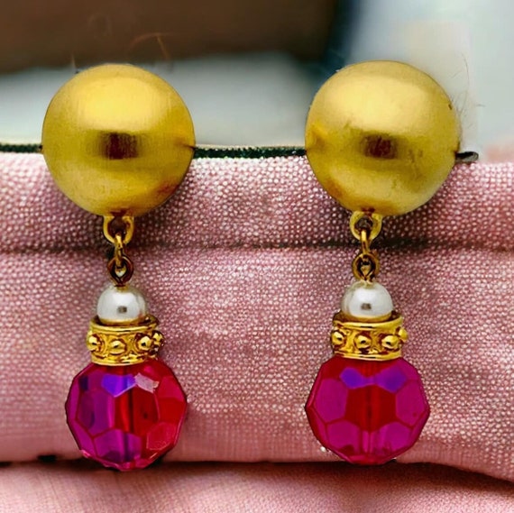 Vintage Gold pink lucite earrings - image 5