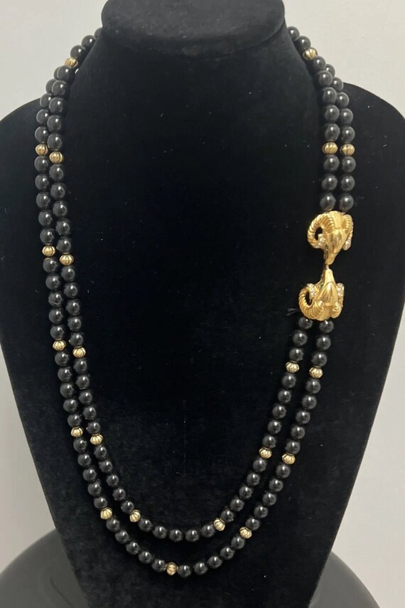 KJL Black gold rams head necklace