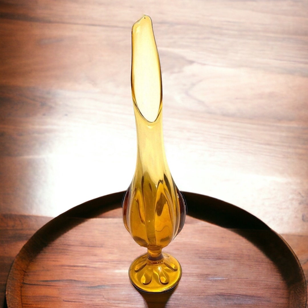 Vintage Amber Swung Vase Vintage Tall Vase Home Decor Etsy