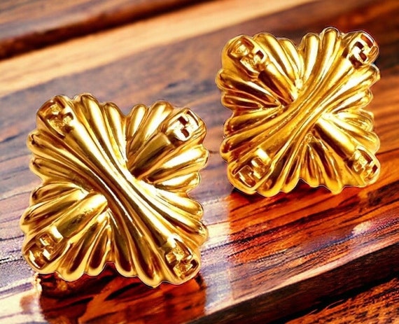 Designer gold Earrings gold Gifts pierced vintage… - image 8