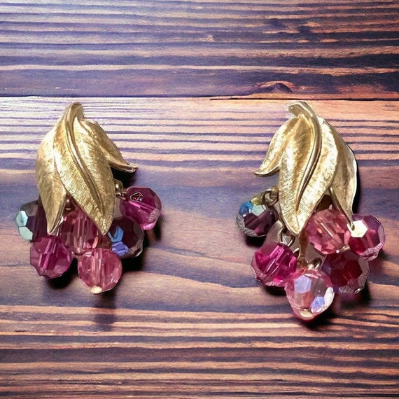 Vintage Gold crystal Earrings pink earrings purpl… - image 6