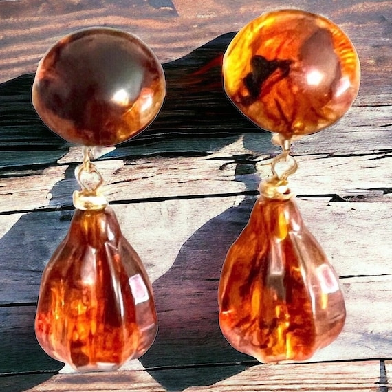 Vintage Brown Dangle Earrings root beer earrings … - image 2