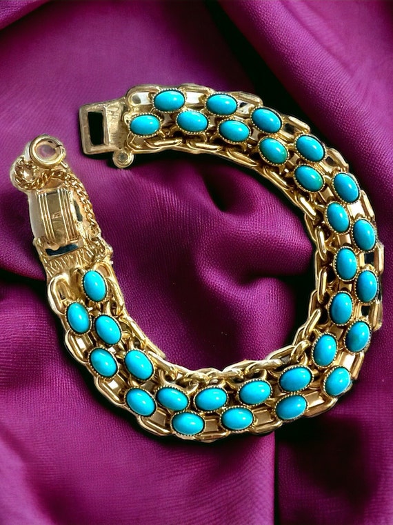 Vintage blue gold cabochon bracelet gift