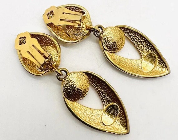 Vintage bijou Black and gold dangle earrings gift - image 5