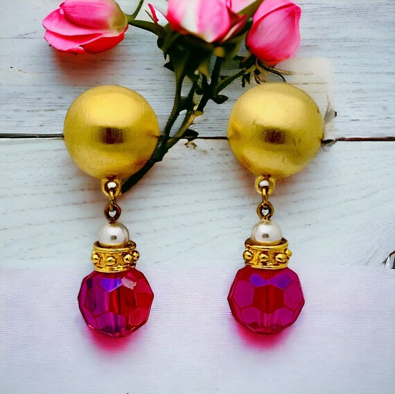 Vintage Gold pink lucite earrings - image 7