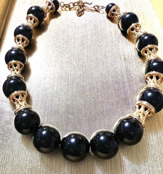 Vintage Monet Black Necklace costume jewelry Vinta