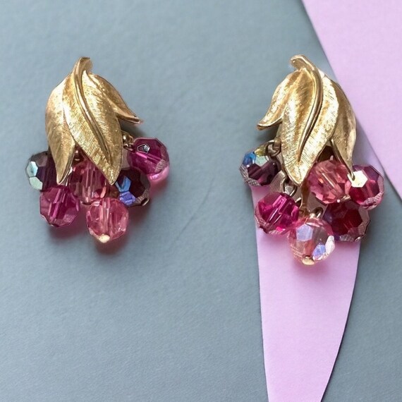 Vintage Gold crystal Earrings pink earrings purpl… - image 5