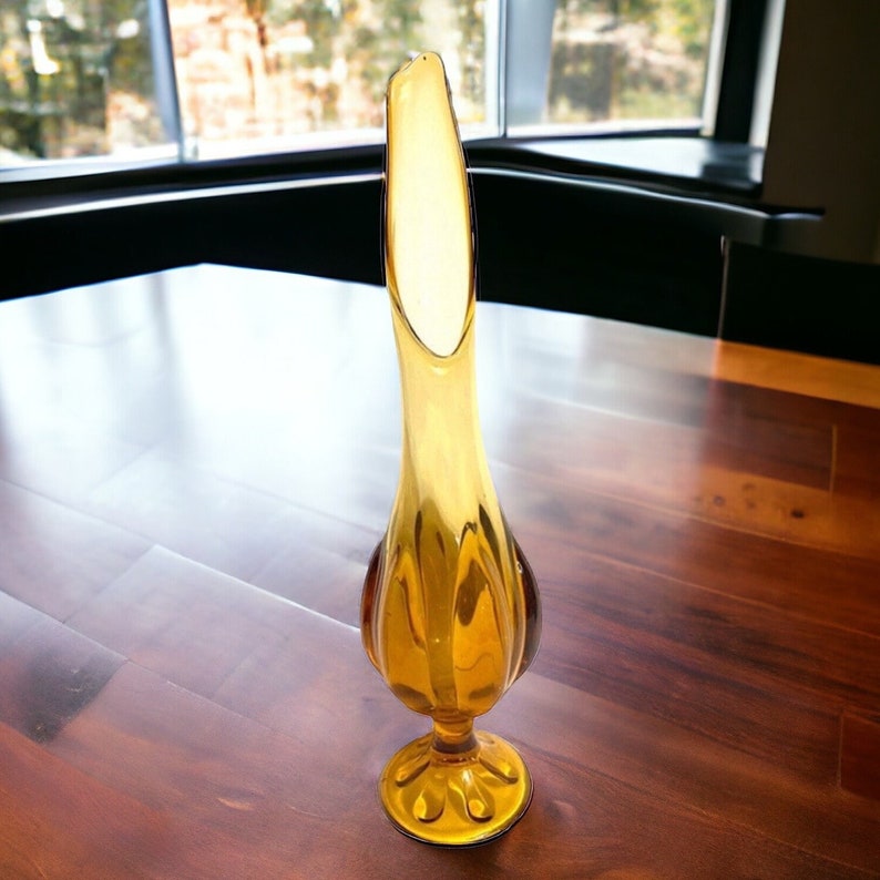 Vintage Amber Swung Vase Vintage Tall Vase Home Decor Etsy