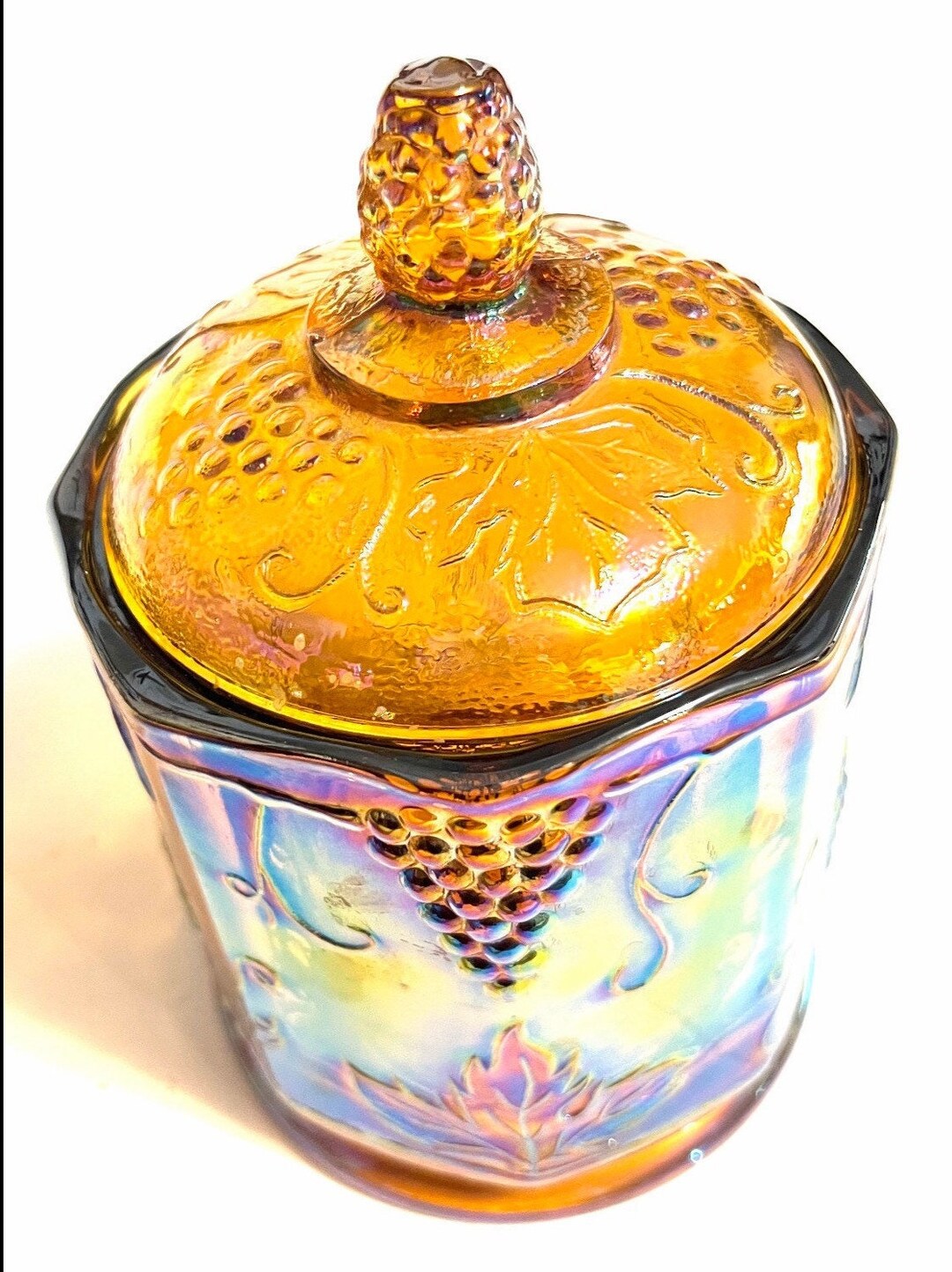 Vintage Indiana Carnival Glass Candy Dish Marigold Kitchen Etsy