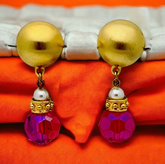 Vintage Gold pink lucite earrings - image 3