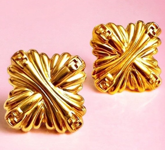 Designer gold Earrings gold Gifts pierced vintage… - image 3