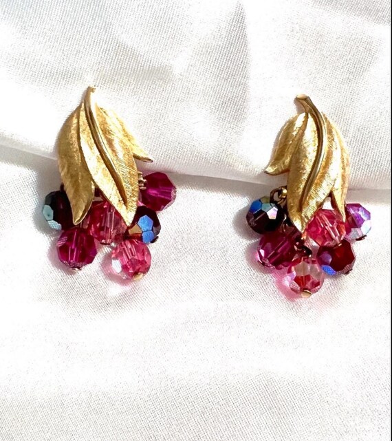 Vintage Gold crystal Earrings pink earrings purpl… - image 3