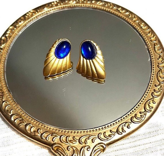 Vintage Blue Cabochon Earrings Cabochon earrings … - image 7