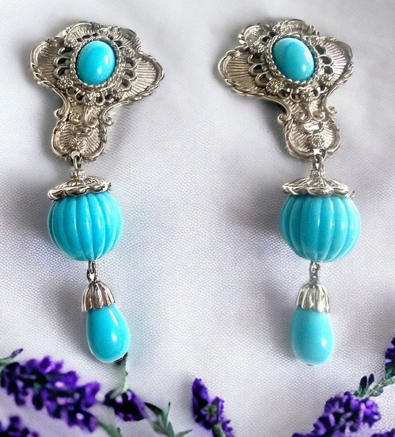 Vintage Avon turquoise silver earrings Vintage je… - image 3