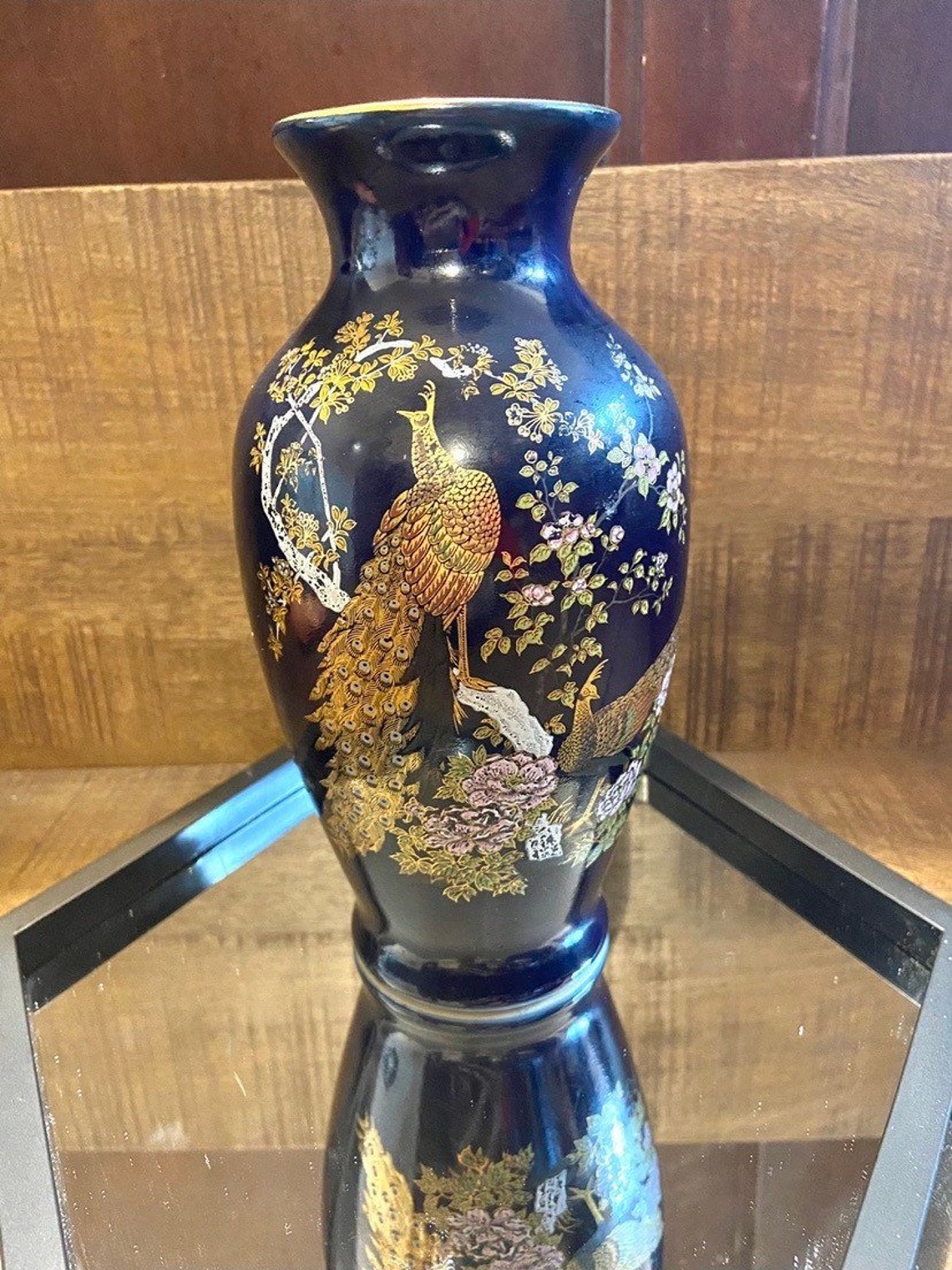 Vintage Japanese Blue Peacock Vase Etsy
