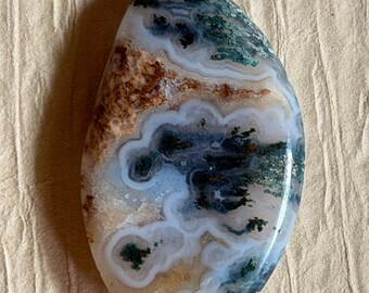 Cabochon en agate mousse, pierre précieuse ovale abstraite pour la fabrication de bijoux, poli recto-verso