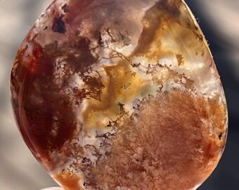 Cabochon vintage en agate mousse du Texas, pierre pour la fabrication de bijoux (41 x 35 x 5 mm)