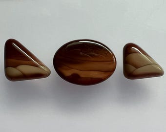 Cabochons en jaspe vintage, parure de pierres brun rouge
