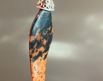 Pendentif éclat d'obsidienne en acajou sur collier de 61 cm !  vintage, d'une très ancienne collection !