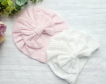 Baby turban, baby hat, baby cable knit hat, christening gift for baby, newborn gift for baby, new baby gift for girl, baby bow hat, hat baby
