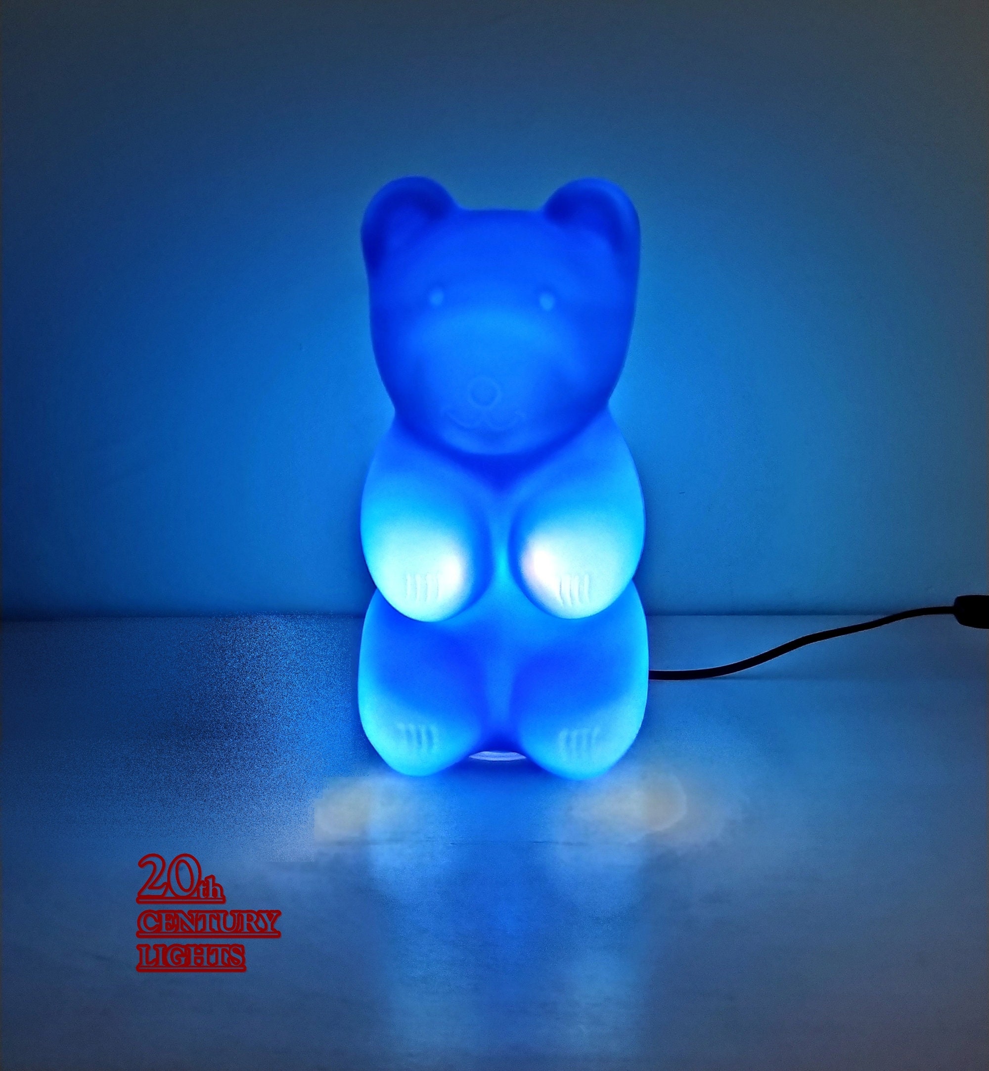 Blue Gummy Bear Lamp and Nightlight Pop Culture 90s Era Bed Side Table Lamp  Kids Bedroom Lamp 