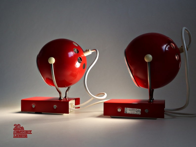 Vintage Pair of Space Age / Sputnik / Atomic RED EYEBALL Wall Sconces by Elektrofém, Hungary 1970s, LABELED image 3