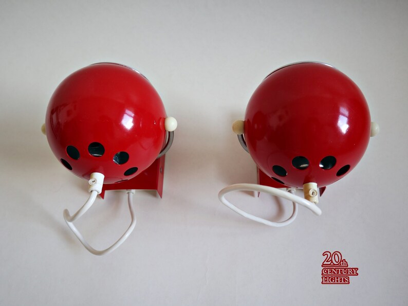 Vintage Pair of Space Age / Sputnik / Atomic RED EYEBALL Wall Sconces by Elektrofém, Hungary 1970s, LABELED image 8