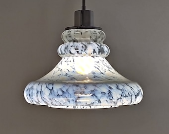 Vintage White Marbled Glass Pendant Light, Bulgaria, 1970s LABELLED