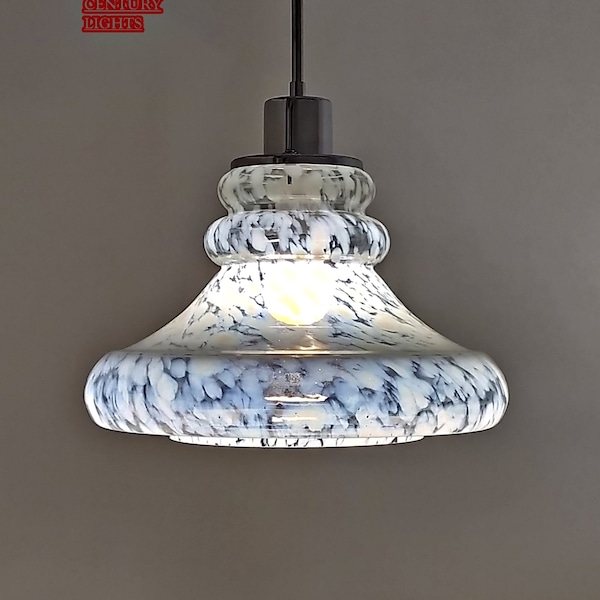 Vintage White Marbled Glass Pendant Light, Bulgaria, 1970s LABELLED