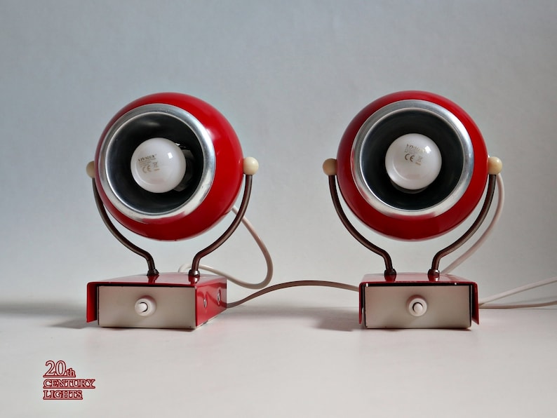 Vintage Pair of Space Age / Sputnik / Atomic RED EYEBALL Wall Sconces by Elektrofém, Hungary 1970s, LABELED image 5