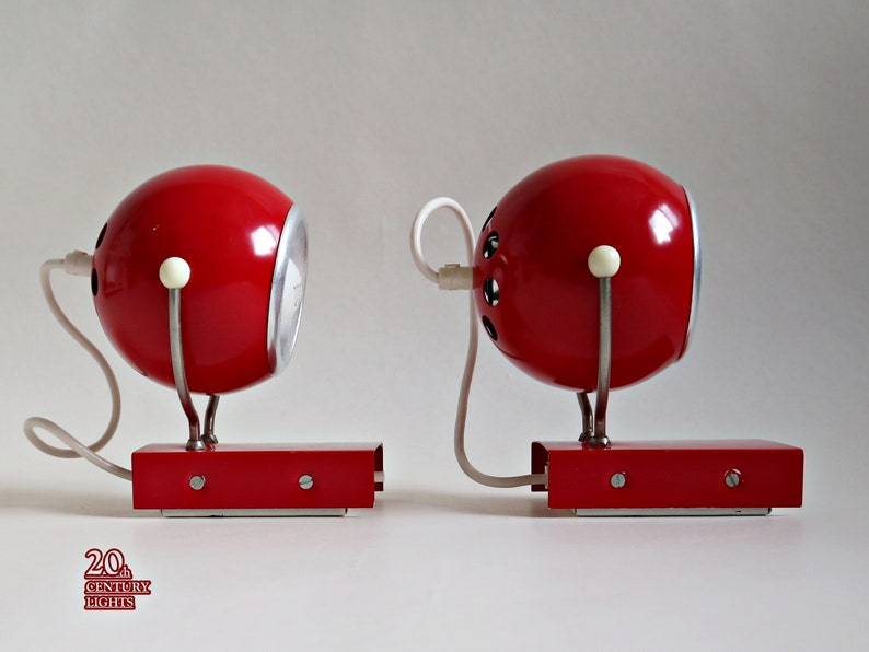 Vintage Pair of Space Age / Sputnik / Atomic RED EYEBALL Wall Sconces by Elektrofém, Hungary 1970s, LABELED image 4